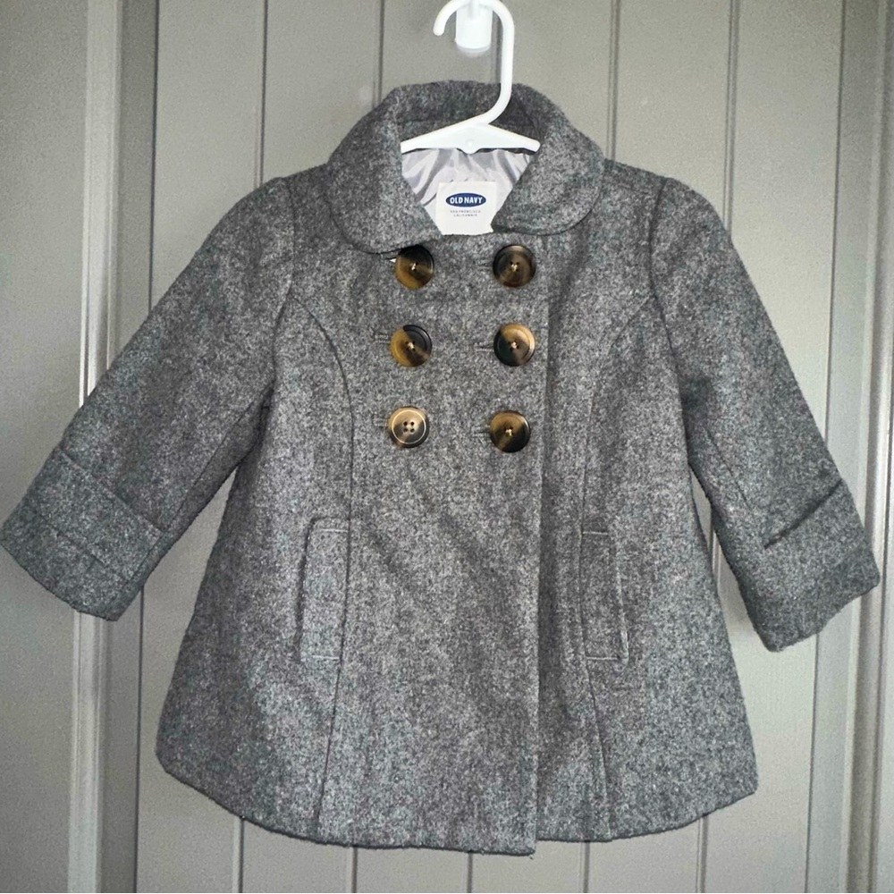 Gray Old Navy Peacoat size 12-18 Months Baby Coat Wool Polyester Blend